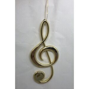 Music Note‎ Christmas Ornament 4.5" Plastic Gold Tone Choral Teacher Singer Gift